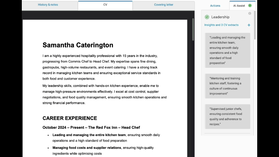 Animation showing simplified view of CV highlighting